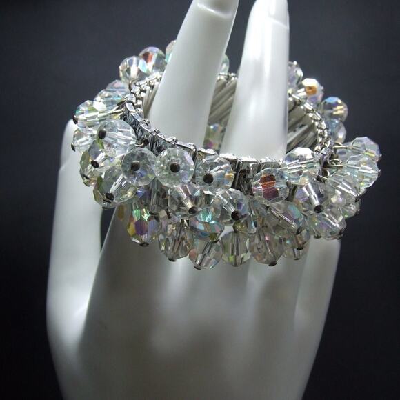 Vintage Japan Expandable Bracelet,  AB Crystal Beads, Cha Cha, 1960s - Picture 6 of 9